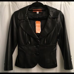 NWT Cynthia Steffens Cropped Black Leather Jacket